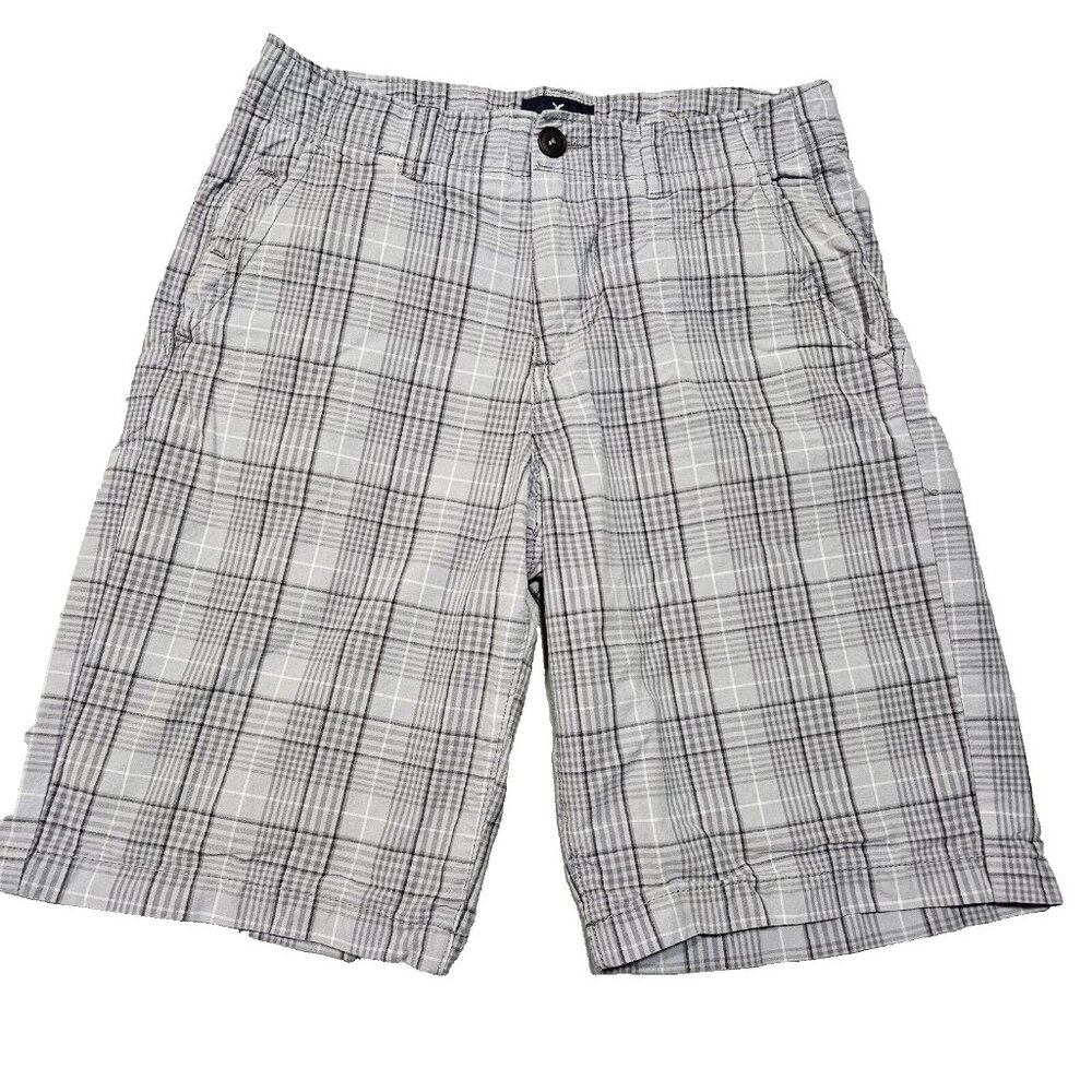 AMERICAN EAGLE OUTFITTERS Longboard Blue White Plaid Flat Front Shorts Mens 36